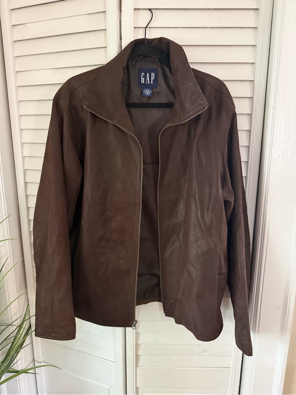 GAP Men's Dark Brown Leather Zip Jacket